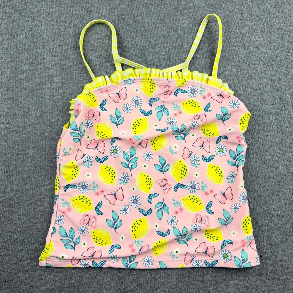 Real‎ Love Girls Pink Lemon Butterfly Print Tankini Swim Top Size 14/16